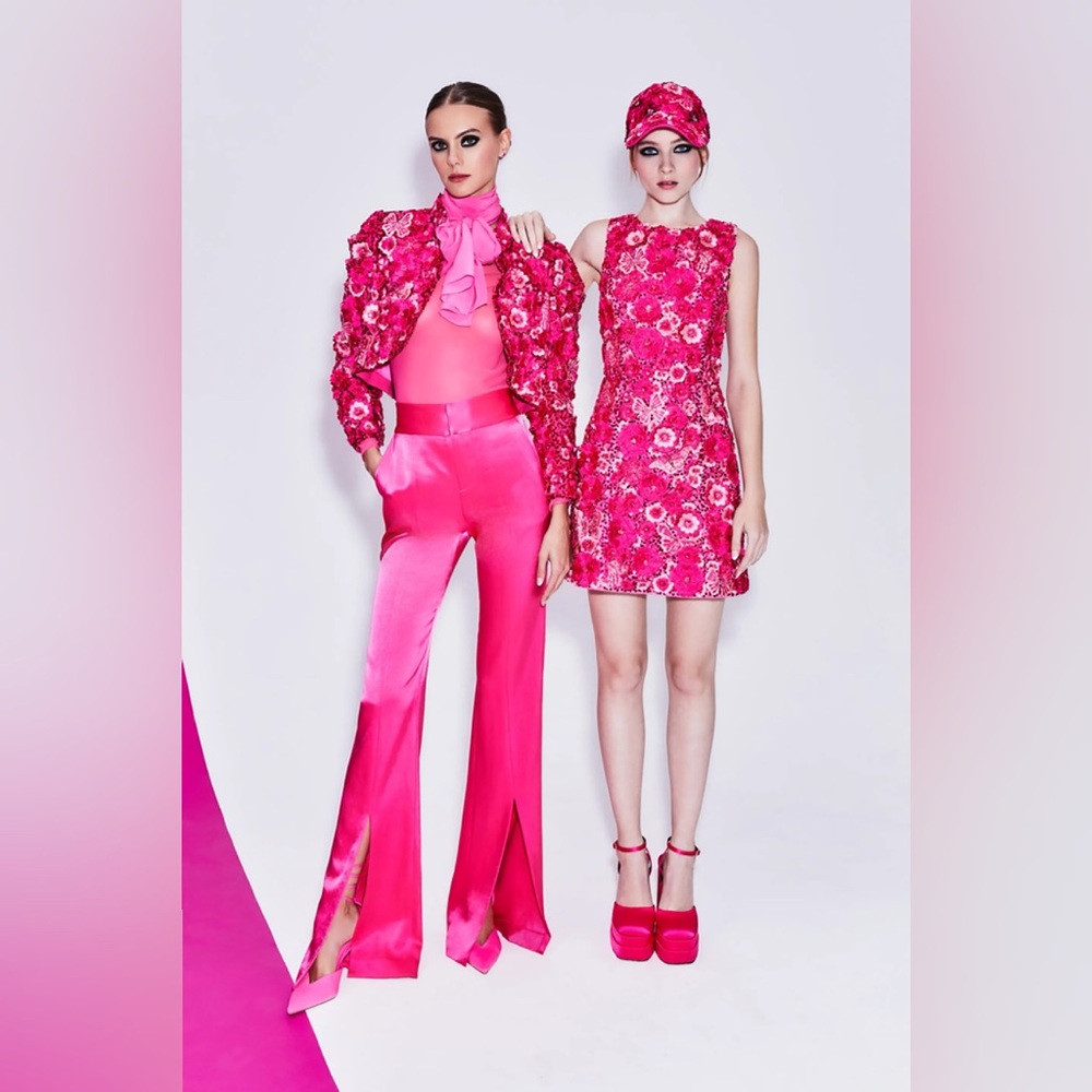 Alice + Olivia Lindsey Floral Embellished Pink Mini Gown Dress - Picture 6 of 16